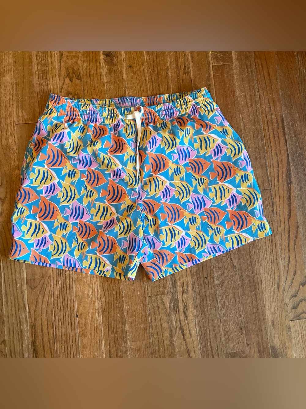 chubbies Colorful Tropical Fish Swim Trunks in Blue, Orange & Pink
